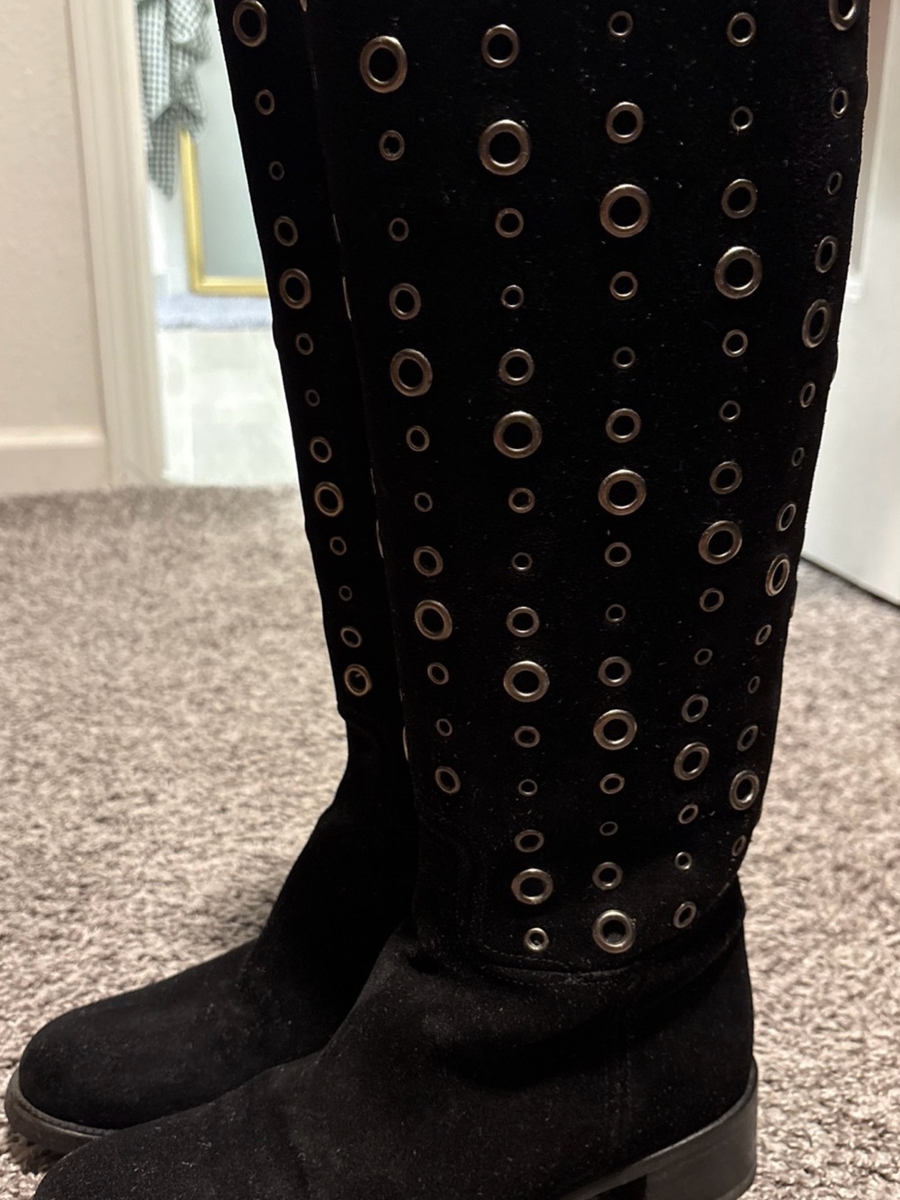 Prada Black Suede Boots with Metal Eyelet Detailing